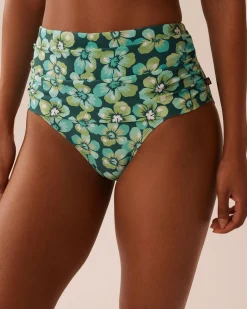 AQUA FLORA Recycled Fibers Draped High Waist Bikini Bottom