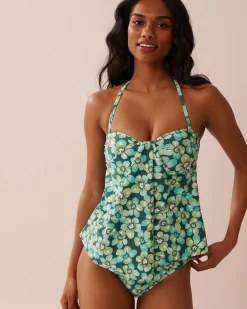 AQUA FLORA Recycled Fibers Draped High Waist Bikini Bottom