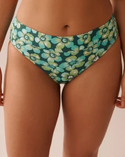 AQUA FLORA Recycled Fibers Mid Waist Brazilian Bikini Bottom