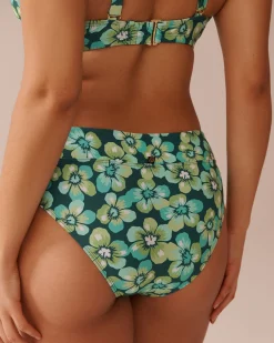 AQUA FLORA Recycled Fibers Mid Waist Brazilian Bikini Bottom