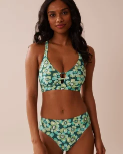 AQUA FLORA Recycled Fibers Mid Waist Brazilian Bikini Bottom