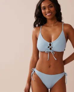 BABY BLUE Crisscross Detail Ribbed Bralette Bikini Top