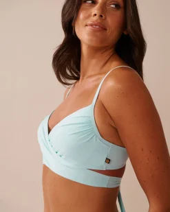 BABY BLUE Recycled Fibers Crossed Push-up Bikini Top