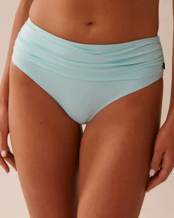 BABY BLUE Recycled Fibers Draped Mid Waist Bikini Bottom