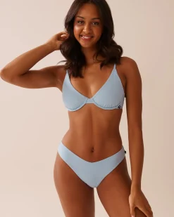 BABY BLUE Ribbed Triangle Bikini Top