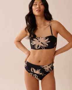 BLACK HIBISCUS Bandeau Bikini Top