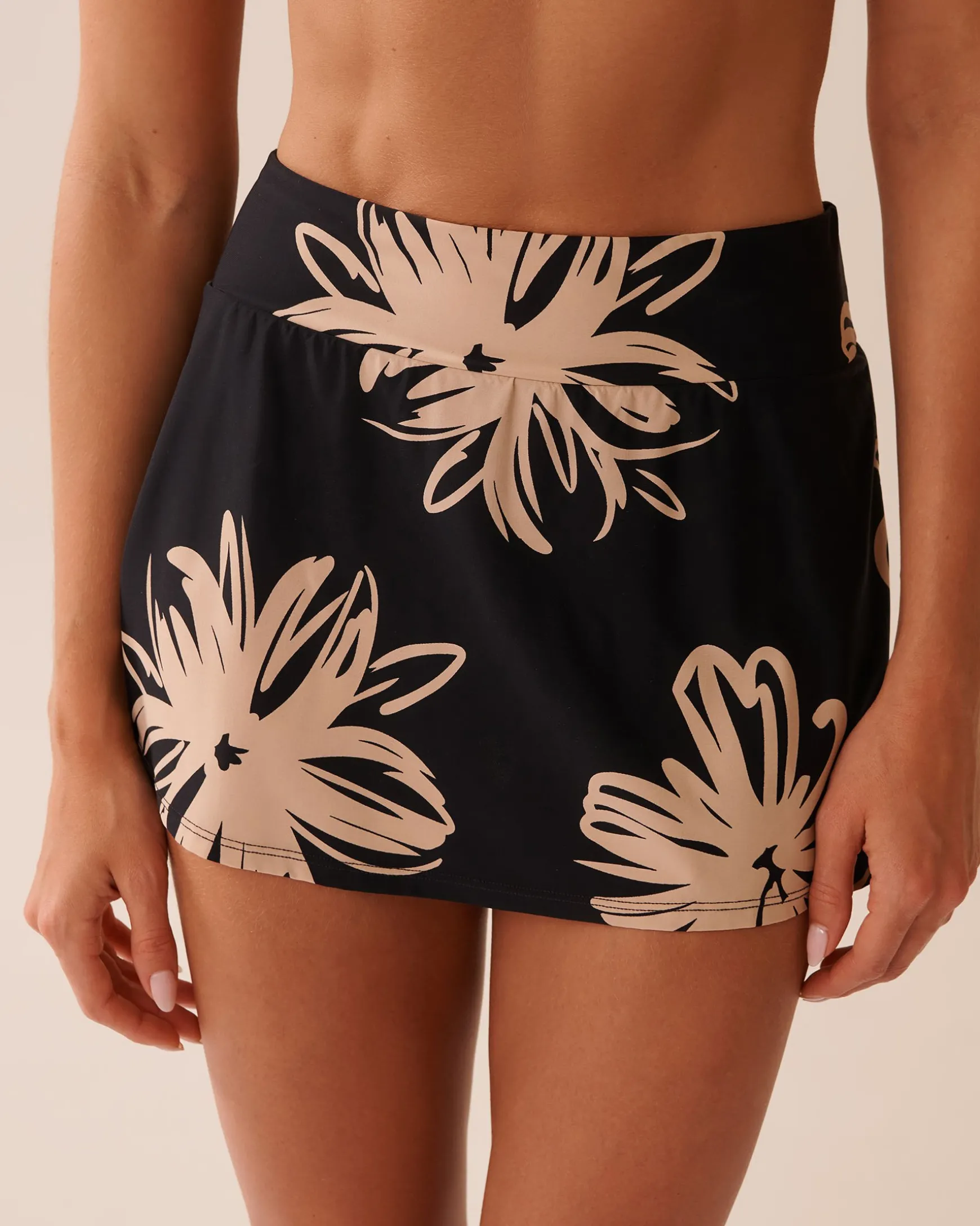 BLACK HIBISCUS High Waist Skirt Bikini Bottom