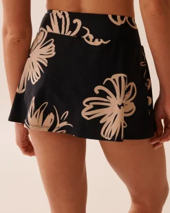 BLACK HIBISCUS High Waist Skirt Bikini Bottom