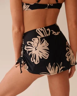 BLACK HIBISCUS High Waist Skirt Bikini Bottom