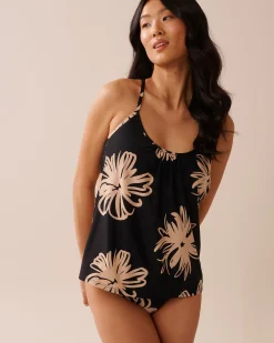 BLACK HIBISCUS Racerback Tankini Top