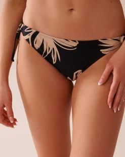 BLACK HIBISCUS Side Tie Brazilian Bikini Bottom