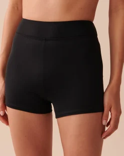 BLACK Mid-rise Boyleg Bikini Bottom