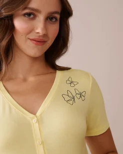 Butterfly Print Soft Jersey Crop T-shirt