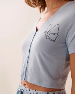 Butterfly Print Soft Jersey Crop T-shirt