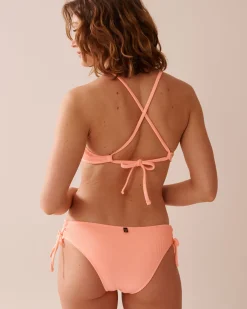 CORAL PINK Ribbed Bralette Bikini Top