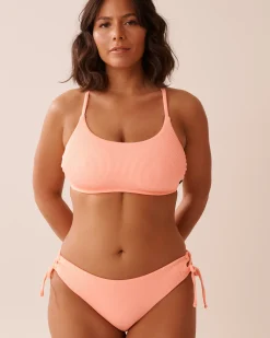 CORAL PINK Ribbed Bralette Bikini Top