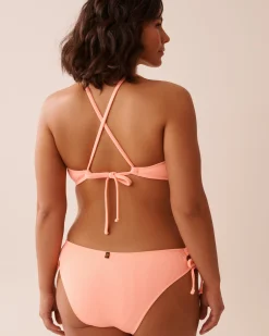 CORAL PINK Ribbed Bralette Bikini Top