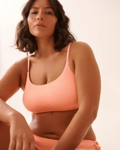 CORAL PINK Ribbed Bralette Bikini Top