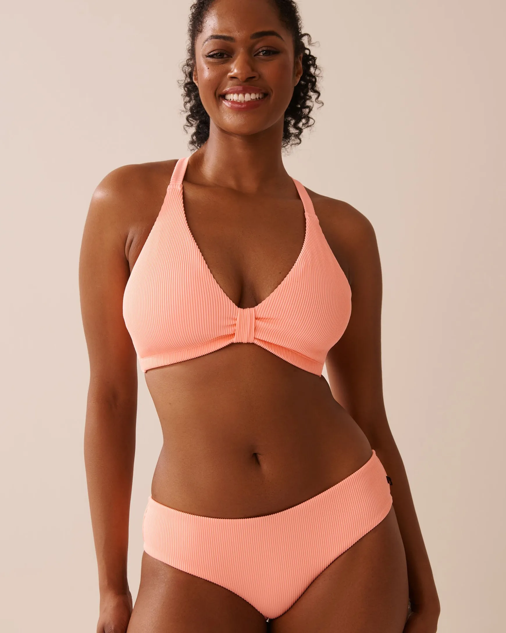 CORAL PINK Ribbed D Cup Triangle Bikini Top