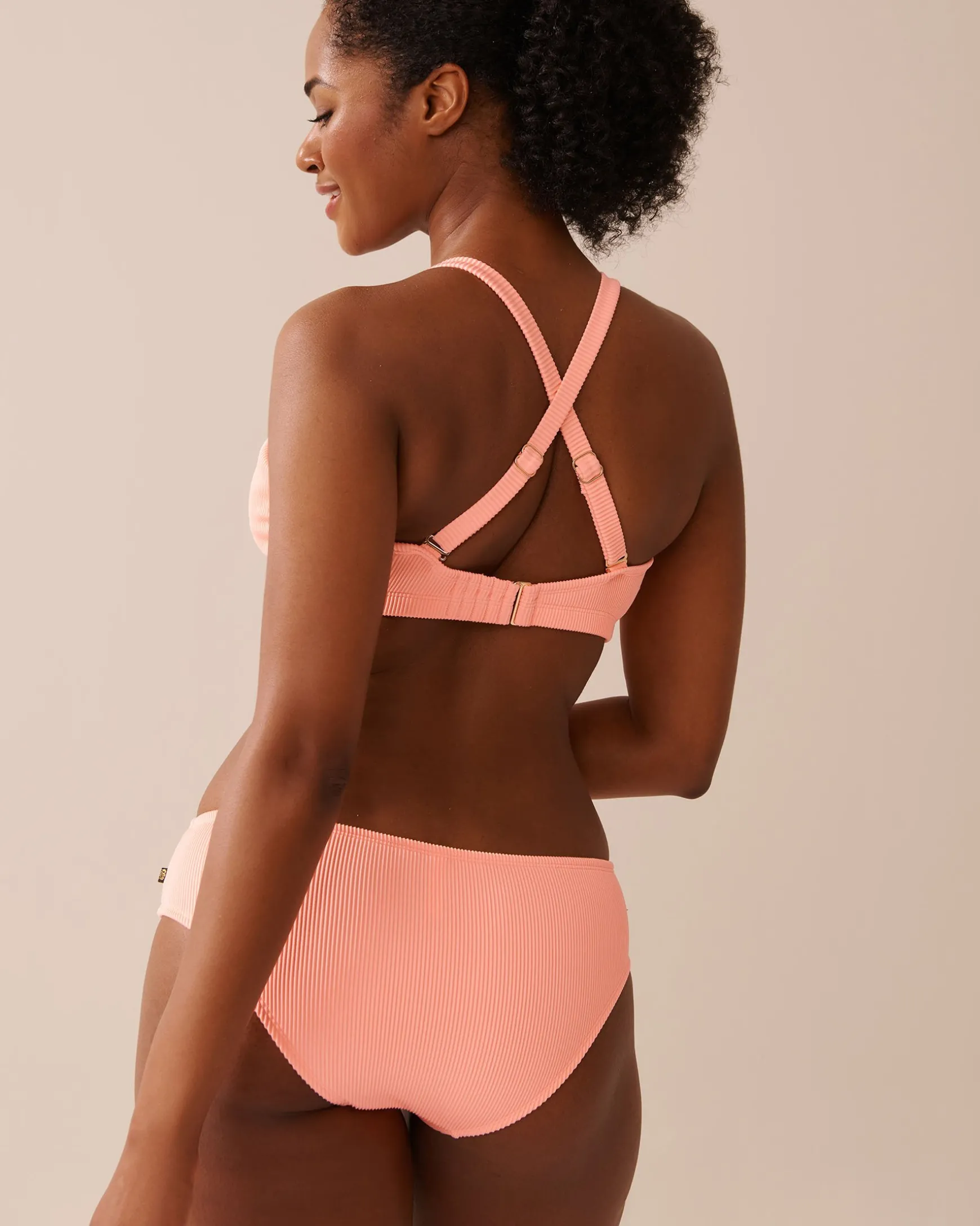 CORAL PINK Ribbed D Cup Triangle Bikini Top