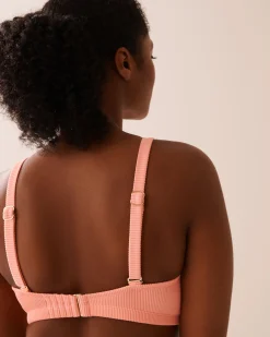 CORAL PINK Ribbed D Cup Triangle Bikini Top