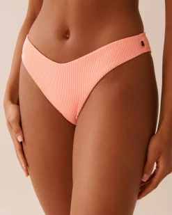 CORAL PINK Ribbed Thong Bikini Bottom