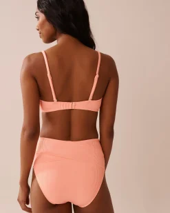 CORAL PINK Ribbed U-Wire Bandeau Bikini Top