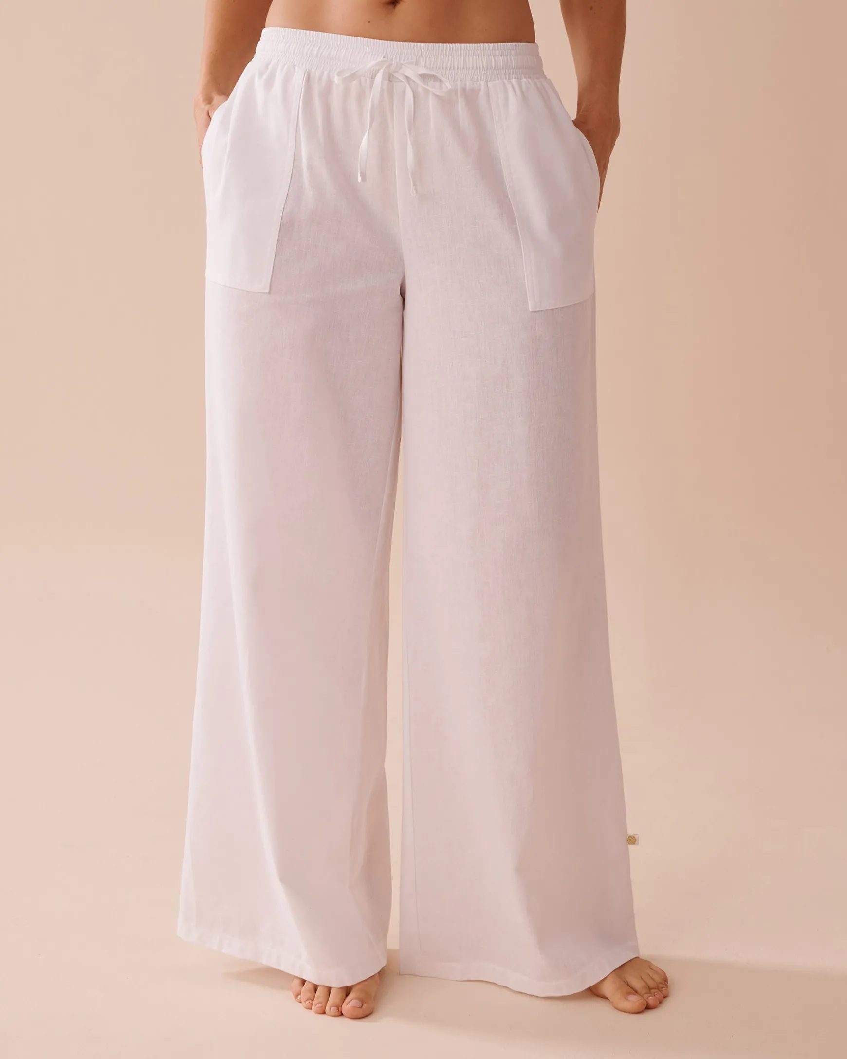 Cotton-Linen Blend Wide Leg Pants