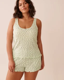 Ditsy Floral Print Lettuce Edge Pointelle Cami