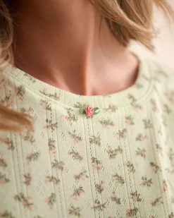 Ditsy Floral Print Lettuce Edge Pointelle T-shirt
