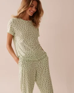 Ditsy Floral Print Lettuce Edge Pointelle T-shirt