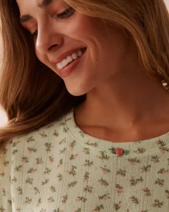 Ditsy Floral Print Lettuce Edge Pointelle T-shirt