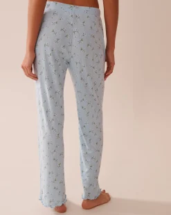 Floral Print Lettuce Edge Pointelle Pajama Pants