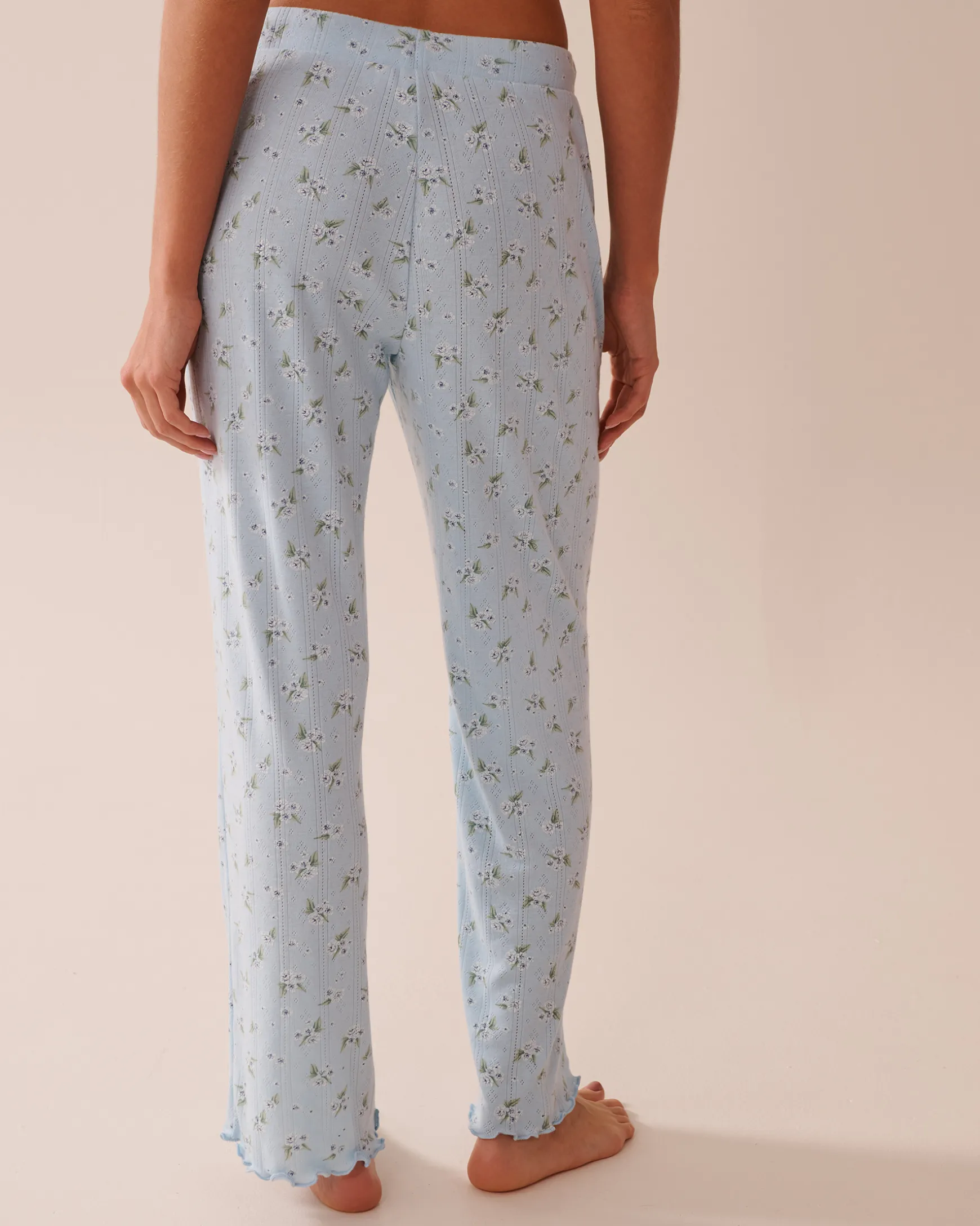 Floral Print Lettuce Edge Pointelle Pajama Pants
