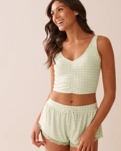 Gingham Print Super Soft Crop Cami