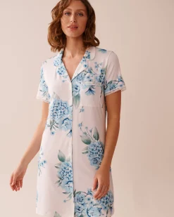 Hydrangea Print Super Soft Button-down Sleepshirt