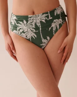 KHAKI PALM Draped Mid Waist Bikini Bottom