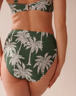 KHAKI PALM Draped Mid Waist Bikini Bottom