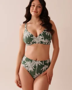 KHAKI PALM Draped Mid Waist Bikini Bottom
