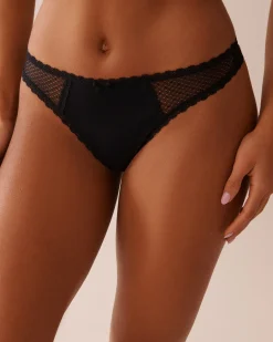 Lace Detail and Microfiber Thong Panty