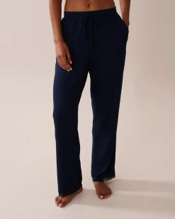 Lace Trim Ribbed Jersey Pajama Pants