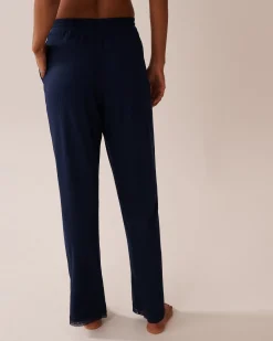 Lace Trim Ribbed Jersey Pajama Pants