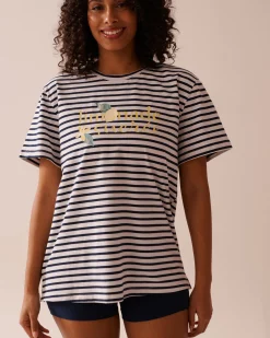 Lemon Print and Stripes Cotton T-shirt