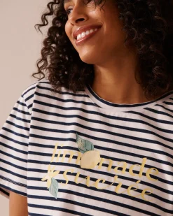 Lemon Print and Stripes Cotton T-shirt