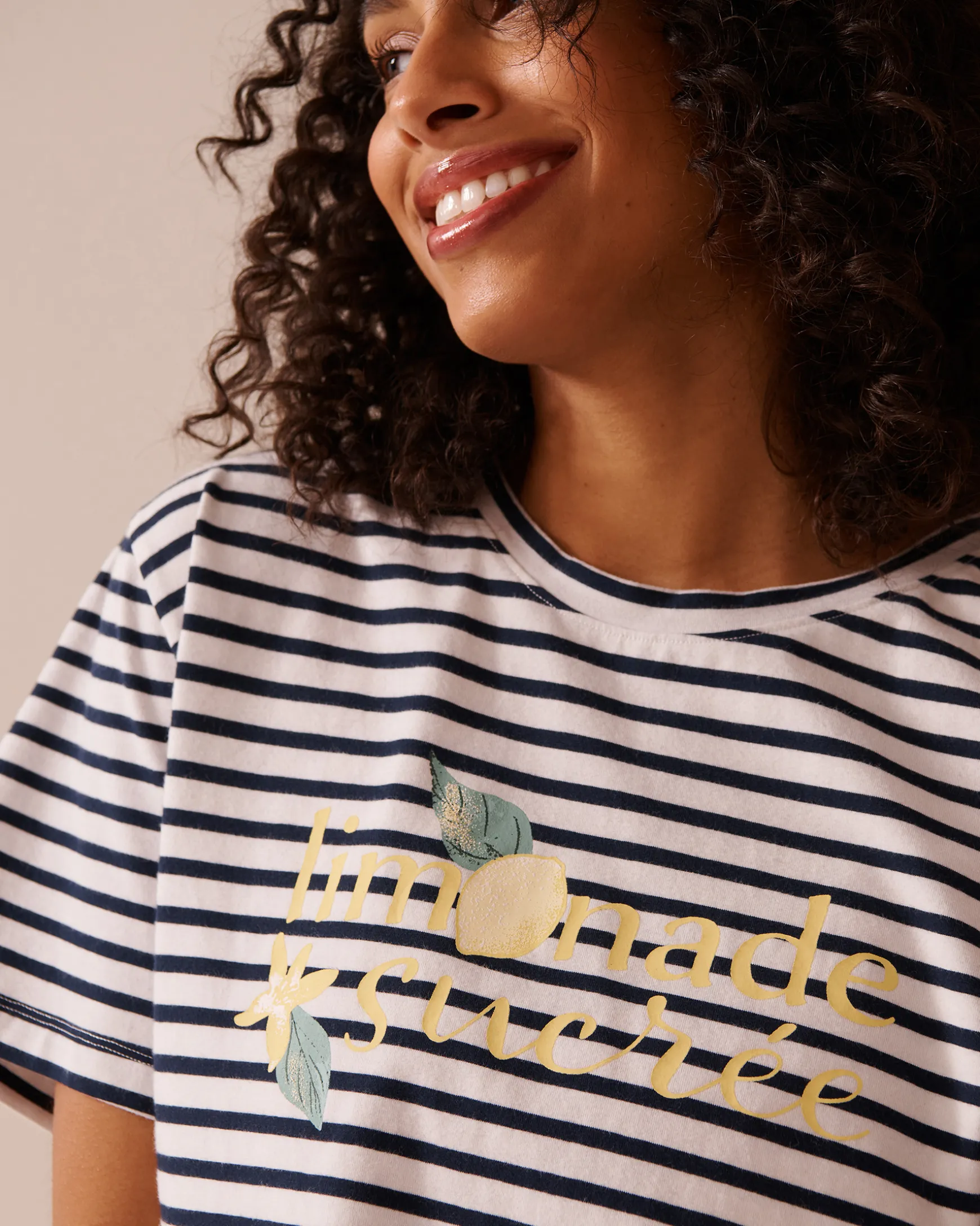 Lemon Print and Stripes Cotton T-shirt