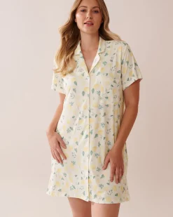 Lemon Print Super Soft Button-down Sleepshirt