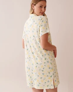 Lemon Print Super Soft Button-down Sleepshirt