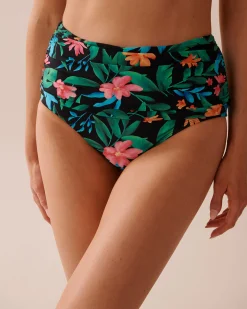 MIDNIGHT TROPICS Draped High Waist Bikini Bottom