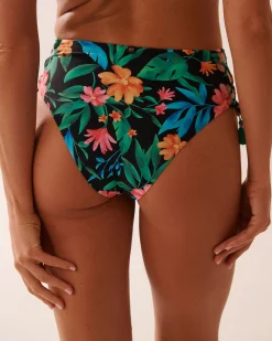 MIDNIGHT TROPICS Lace Up High Waist Cheeky Bikini Bottom