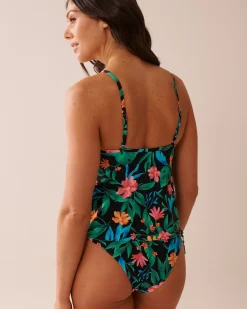 MIDNIGHT TROPICS V-neck Underwire Tankini Top